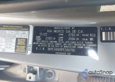 2023 Kia Forte Lxs z USA, uszkodzony, nr VIN 3KPF24AD8PE566700